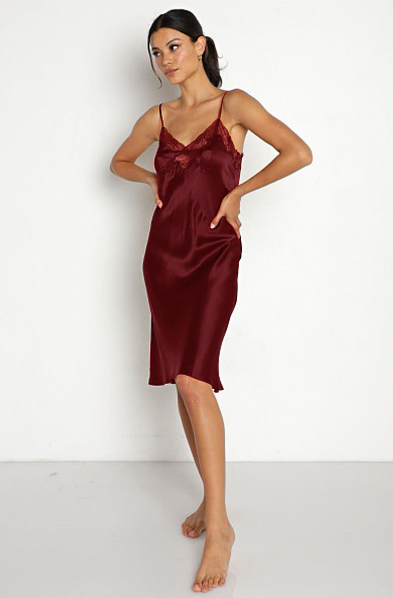 Silk Knee Length Slip Dress with Lace – Only Hearts