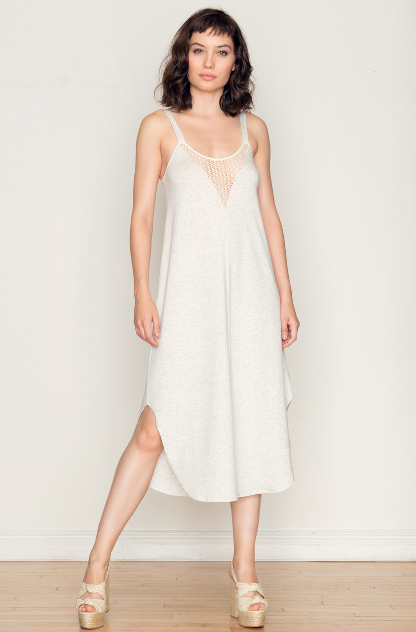 crochet slip dress Bone Petal Long gauge knit Removable slip dress Rear zipper and hook Women's Crochet Maxi Tank Dress