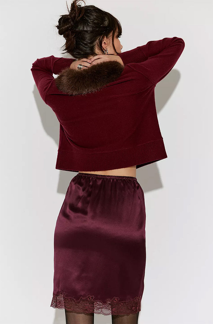 Silk Charmeuse Knee Length Skirt Blackberry