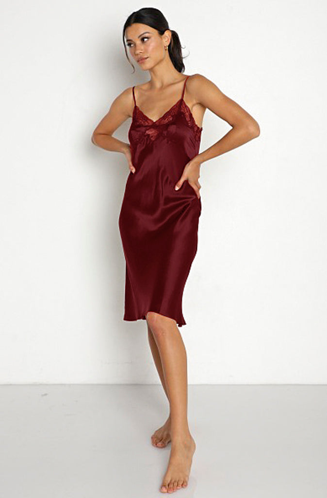Silk Knee Length Slip Dress with Lace Only Hearts Silk Knee Length Slip Dress with Lace Only Hearts
