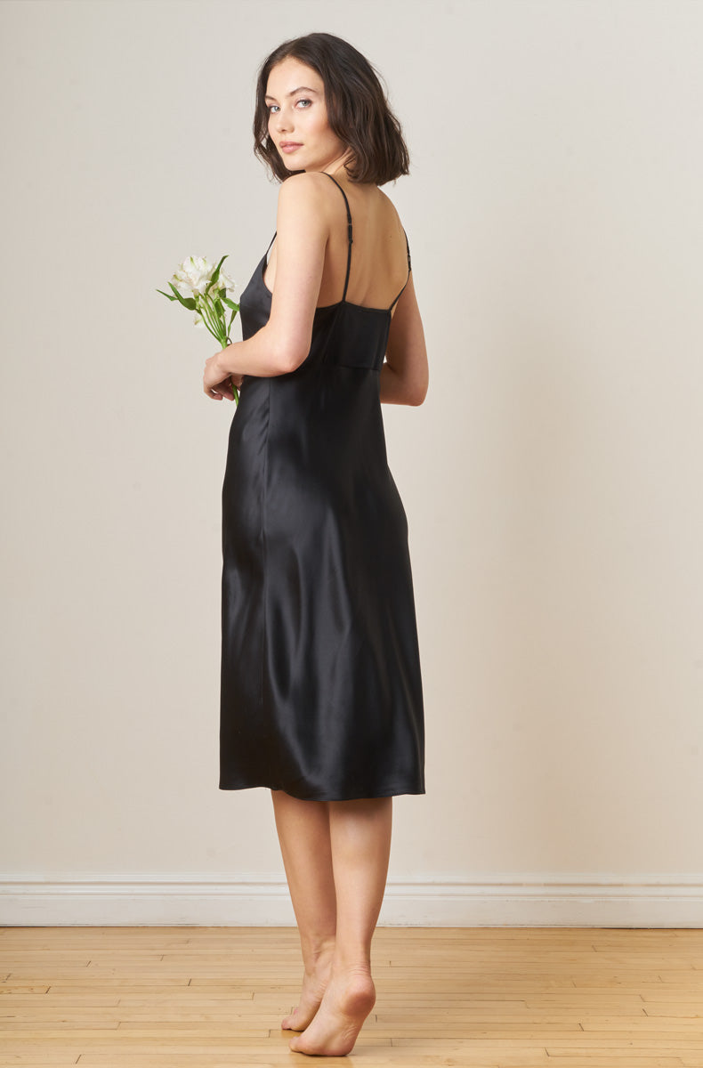 Silk Knee-Length Slip Black / M