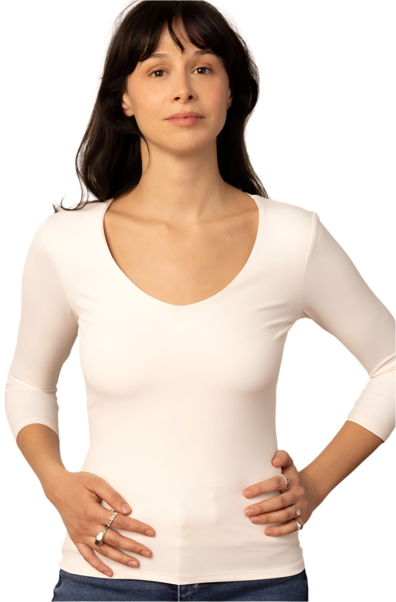 Delicious 2 Ply 3/4 Sleeve V-neck