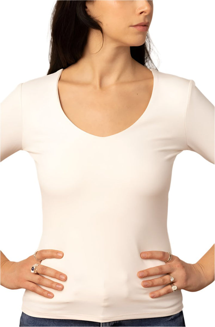 Delicious 2 Ply 3/4 Sleeve V-neck